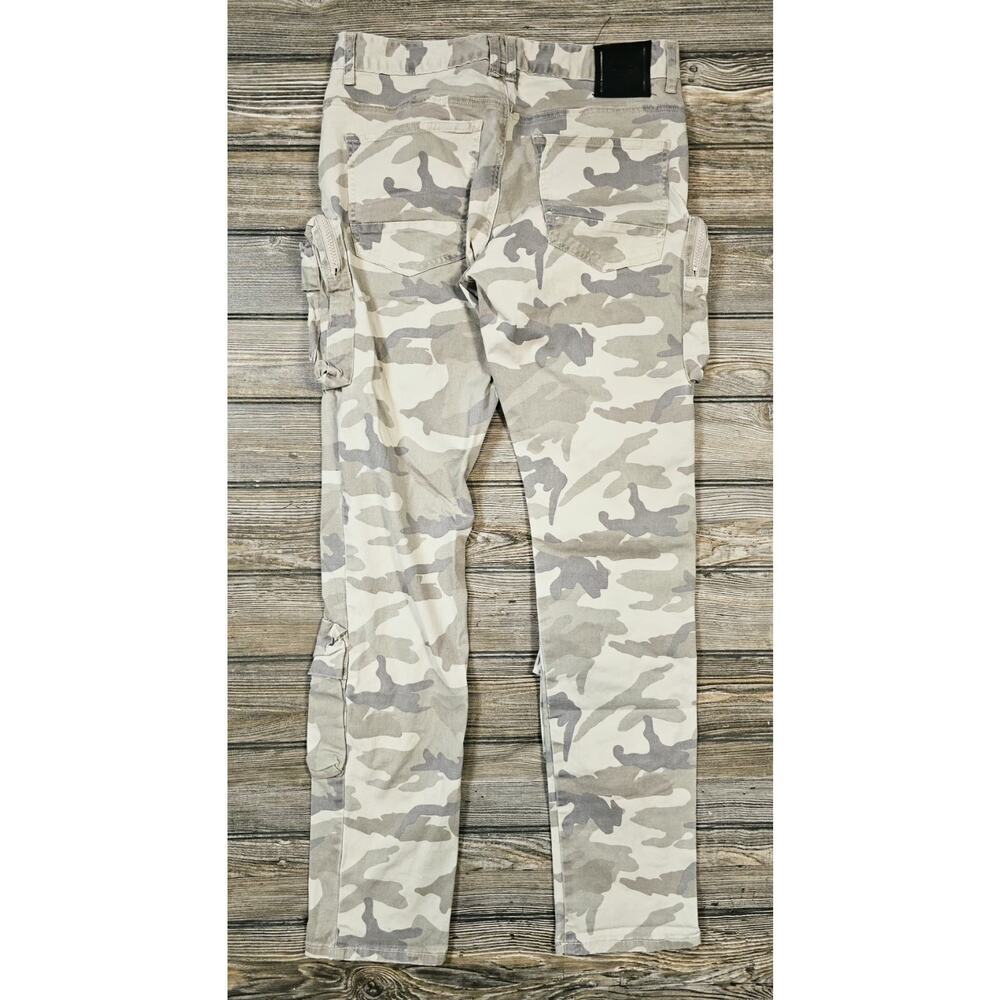 Smoke Rise Pants Mens 32x32 Tan Cream Camo Cargo Stretch Denim Jeans Skinny Fit - Picture 8 of 9